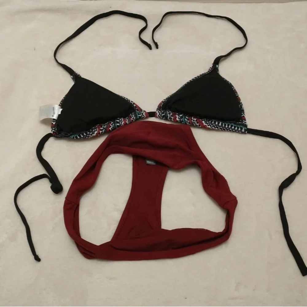 Striped Bikini with Maroon Bottom